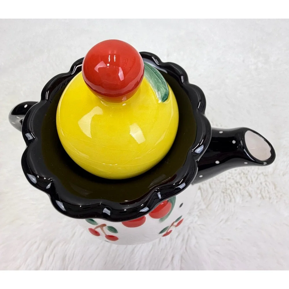 VTG Mary Engelbreit Ceramic Tea For One Set Cherry Floral Dot Stackable Teapot